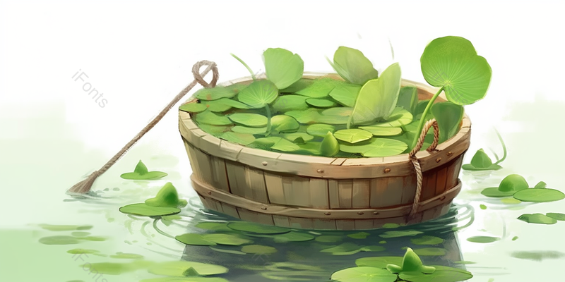 绿色荷叶水面木盆水彩画,插画/手绘图,插画/手绘图库,插画/手绘图下载,插画/手绘